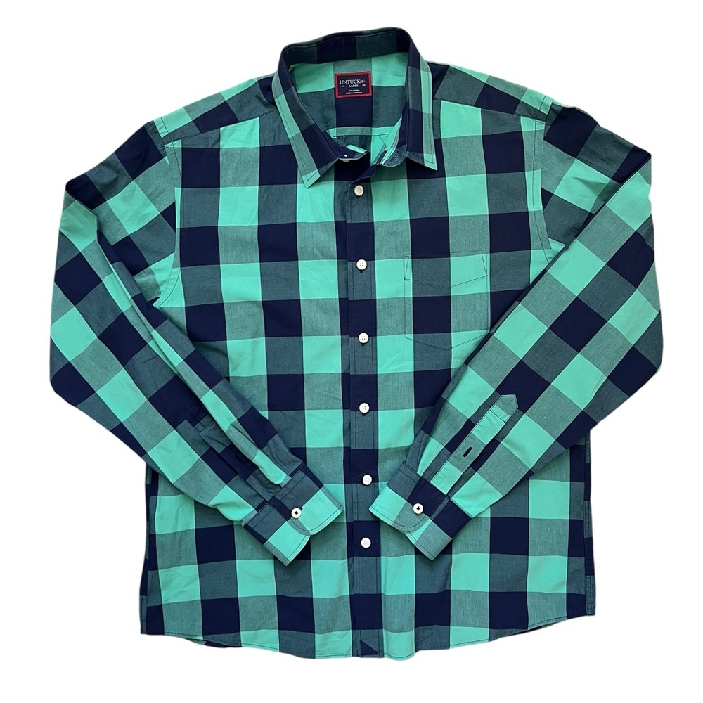 UNTUCKit men’s Bonarda regular fit button up blue and green plaid size large